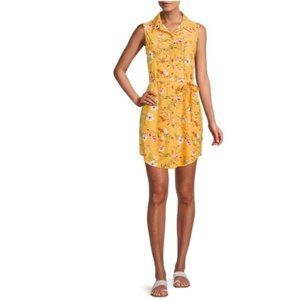 Juniors No Boundaries Sleeveless Shirt Dress Size XS (1) Gold Yellow Floral NWT